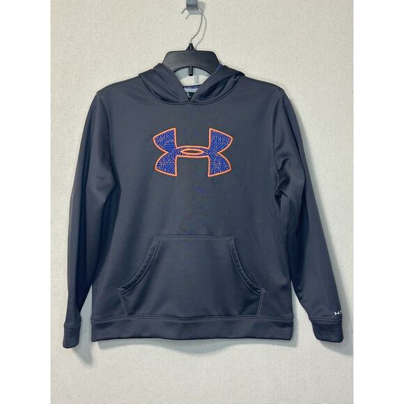 BOYS’ UNDER ARMOUR COLD GEAR LOOSE FIT HOODIE, GREY/ORANGE, SIZE YOUTH LARGE - Picture 1 of 12